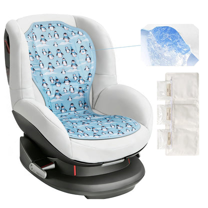 Solfres Hydro Gel Car Seat Cooler Mat with Ice Pack for Baby. Carseat and Stroller Cooling Pad Liner with Breathable 3D Mesh Anti-Slip Back. for Kids Toddlers, Blue Penguin