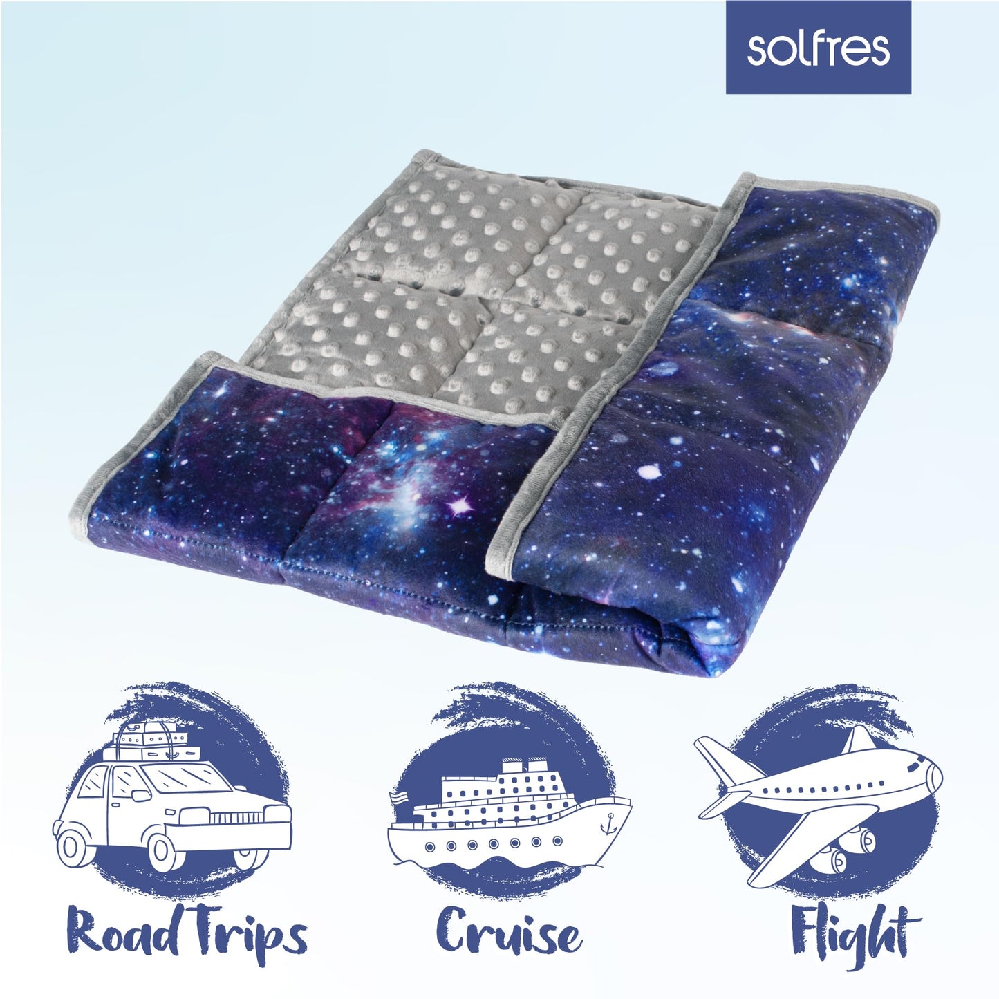 Solfres 5lbs Small Weighted Lap Pad Blanket Throw for Kids Boys Teens 20in x 23in - Sleep Therapy Plush Travel Size with Glass Beads, Dark Blue Universe Galaxy