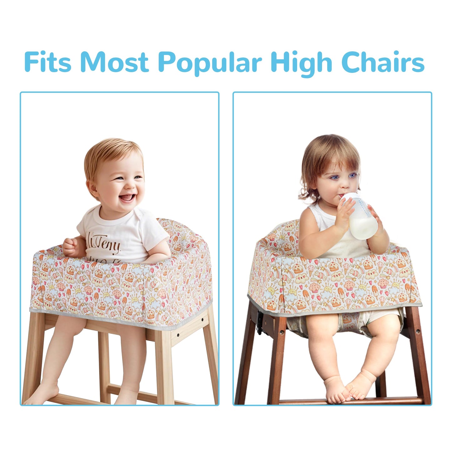 Dual-Belt Baby High Chair Cover, Upgrade Version, for Wooden or Restaurant High Chair, Sturdy and Robust Material, Waterproof Washable Stain and Slip Resistant, Blue Polar Bear