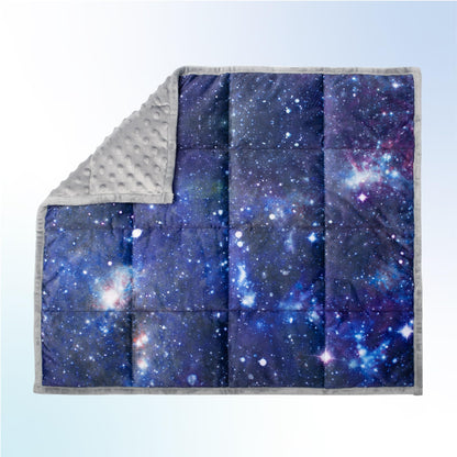 Solfres 5lbs Small Weighted Lap Pad Blanket Throw for Kids Boys Teens 20in x 23in - Sleep Therapy Plush Travel Size with Glass Beads, Dark Blue Universe Galaxy