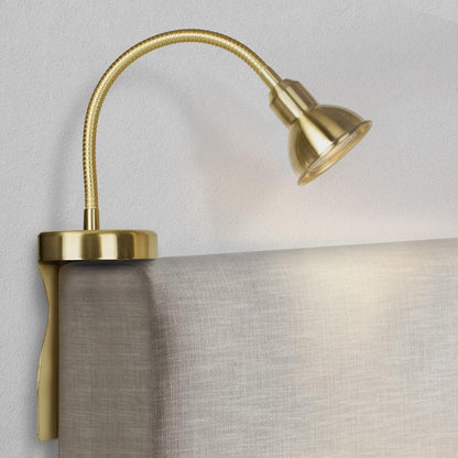 Solfres Patented Innovative Design Headboard Reading Light. No Drilling Golden Book Light for Bedtime Reading. Dimmable LED Book Reading Lamp with Bulb. Movable & Flexible, Gold