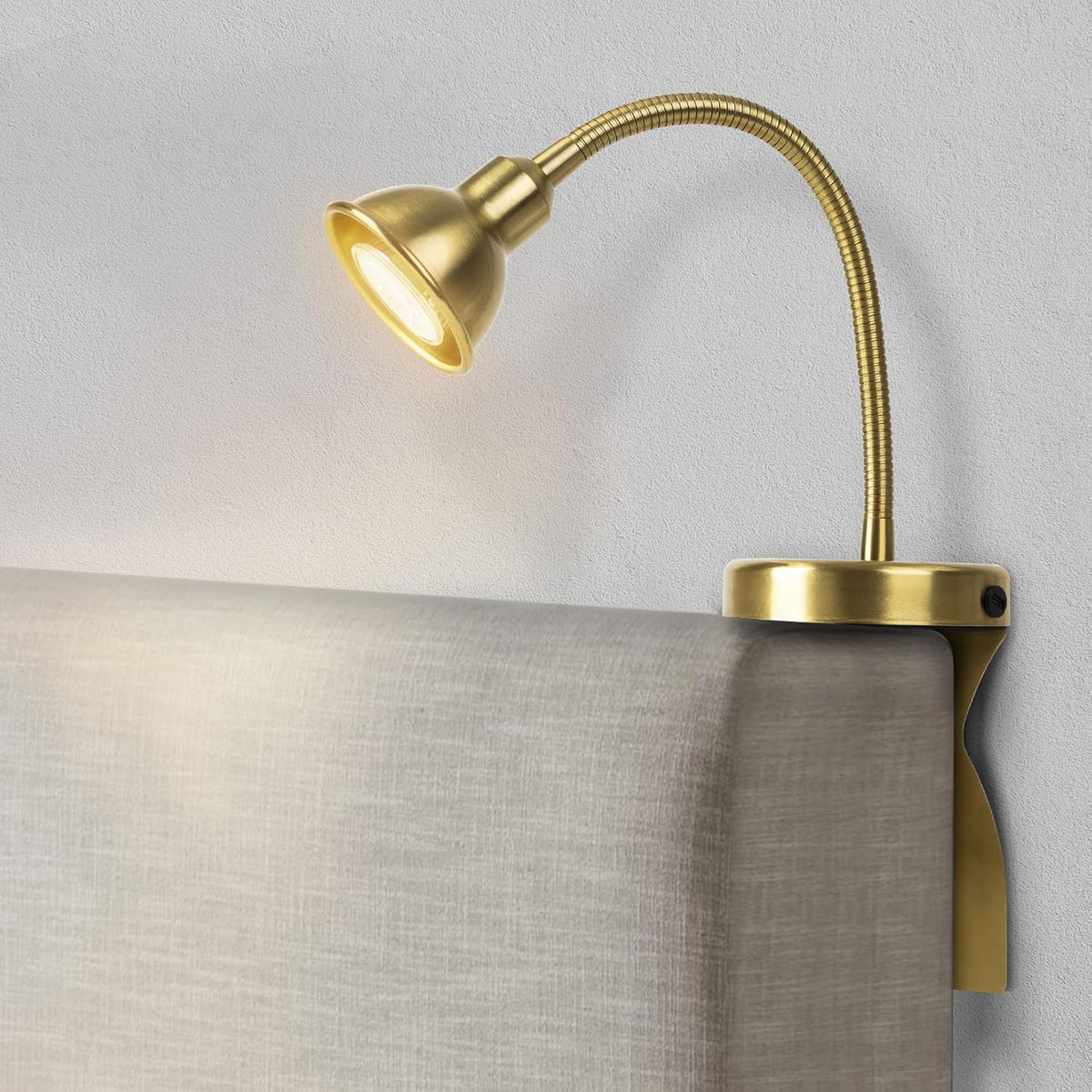 Solfres Innovative Design Rechargeable Headboard Reading Light. No Drilling Book Light for Bedtime Reading. Dimmable LED Lamp with Bulb. Movable & Flexible