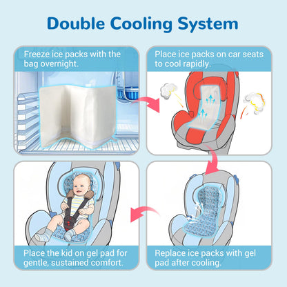 Solfres Hydro Gel Car Seat Cooler Mat with Ice Pack for Baby. Carseat and Stroller Cooling Pad Liner with Breathable 3D Mesh Anti-Slip Back. for Kids Toddlers, Blue Penguin