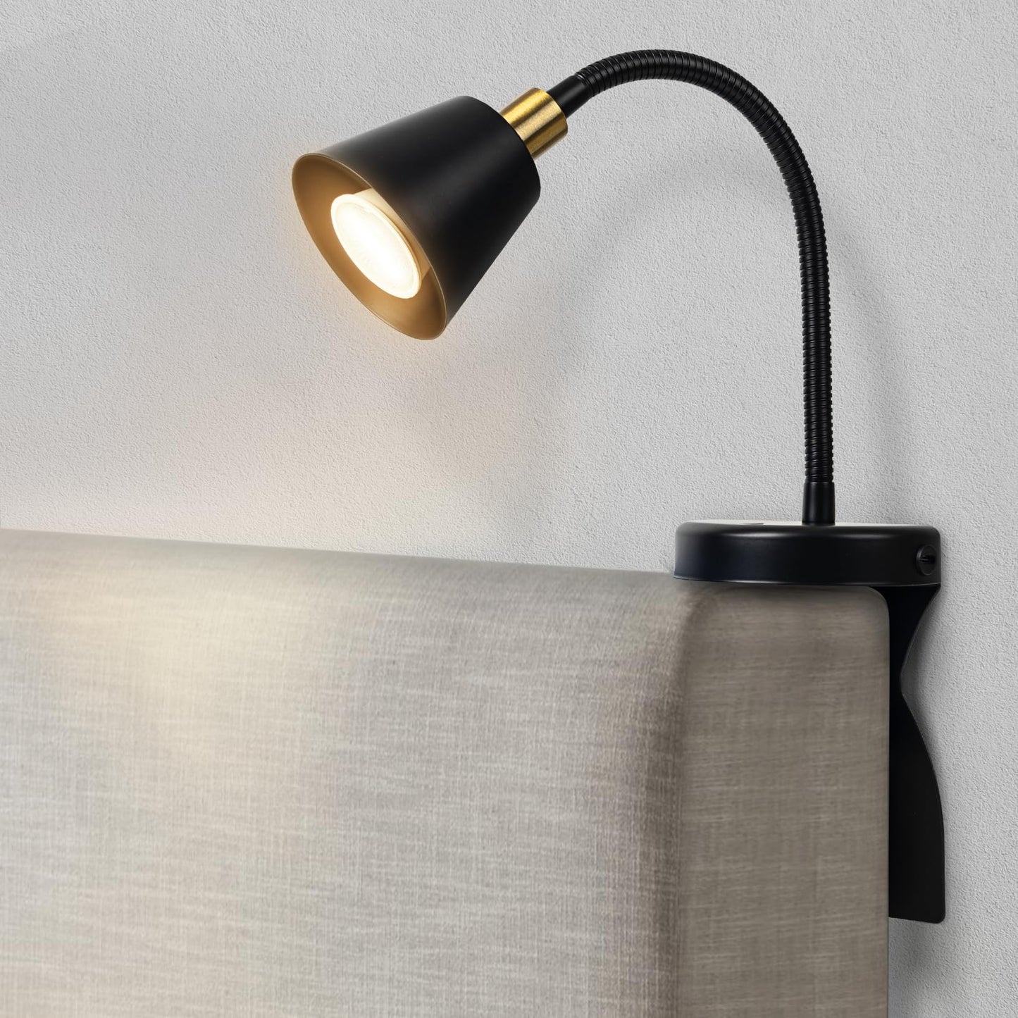 Solfres Innovative Design Rechargeable Headboard Reading Light. No Drilling Book Light for Bedtime Reading. Dimmable LED Lamp with Bulb. Movable & Flexible