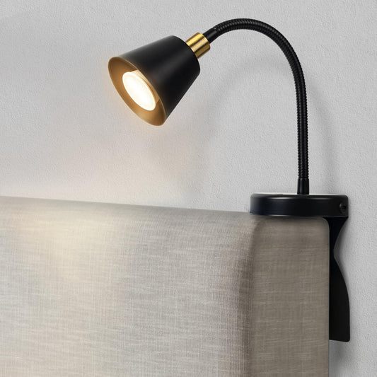 Solfres Innovative Design Rechargeable Headboard Reading Light. No Drilling Book Light for Bedtime Reading. Dimmable LED Lamp with Bulb. Movable & Flexible
