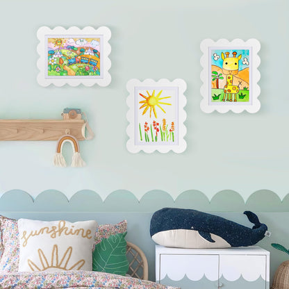 Solfres Kids Art Frames Front Opening 9x12 & 8.5x11 w/Mat, Set of 2, Kids Artwork Frames Changeable, Picture Frame with Storage Holds 150 Drawings, Display for Art Projects 3D Crafts, White