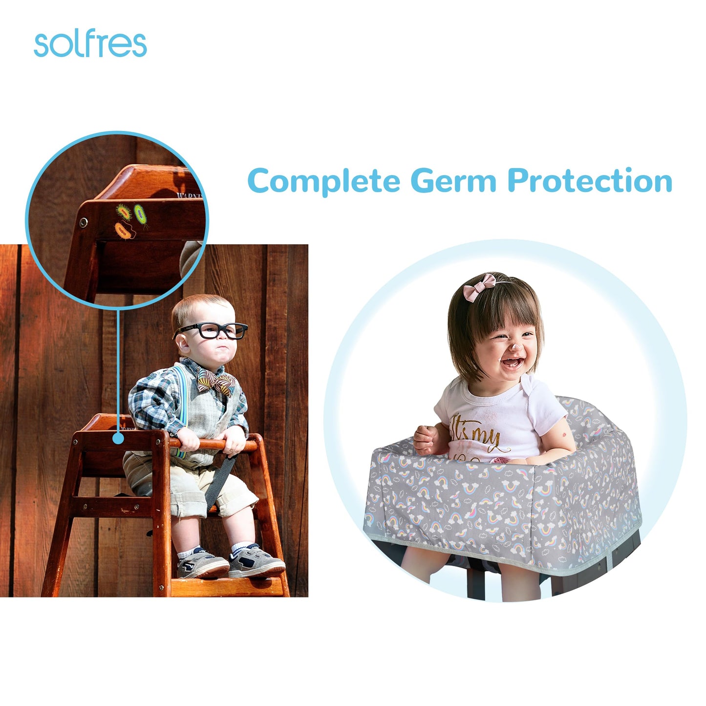 Dual-Belt Baby High Chair Cover, Upgrade Version, for Wooden or Restaurant High Chair, Sturdy and Robust Material, Waterproof Washable Stain and Slip Resistant, Blue Polar Bear