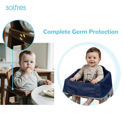 Baby High Chair Cover for Restaurant & Travel, 3-Point Harness, Navy Blue