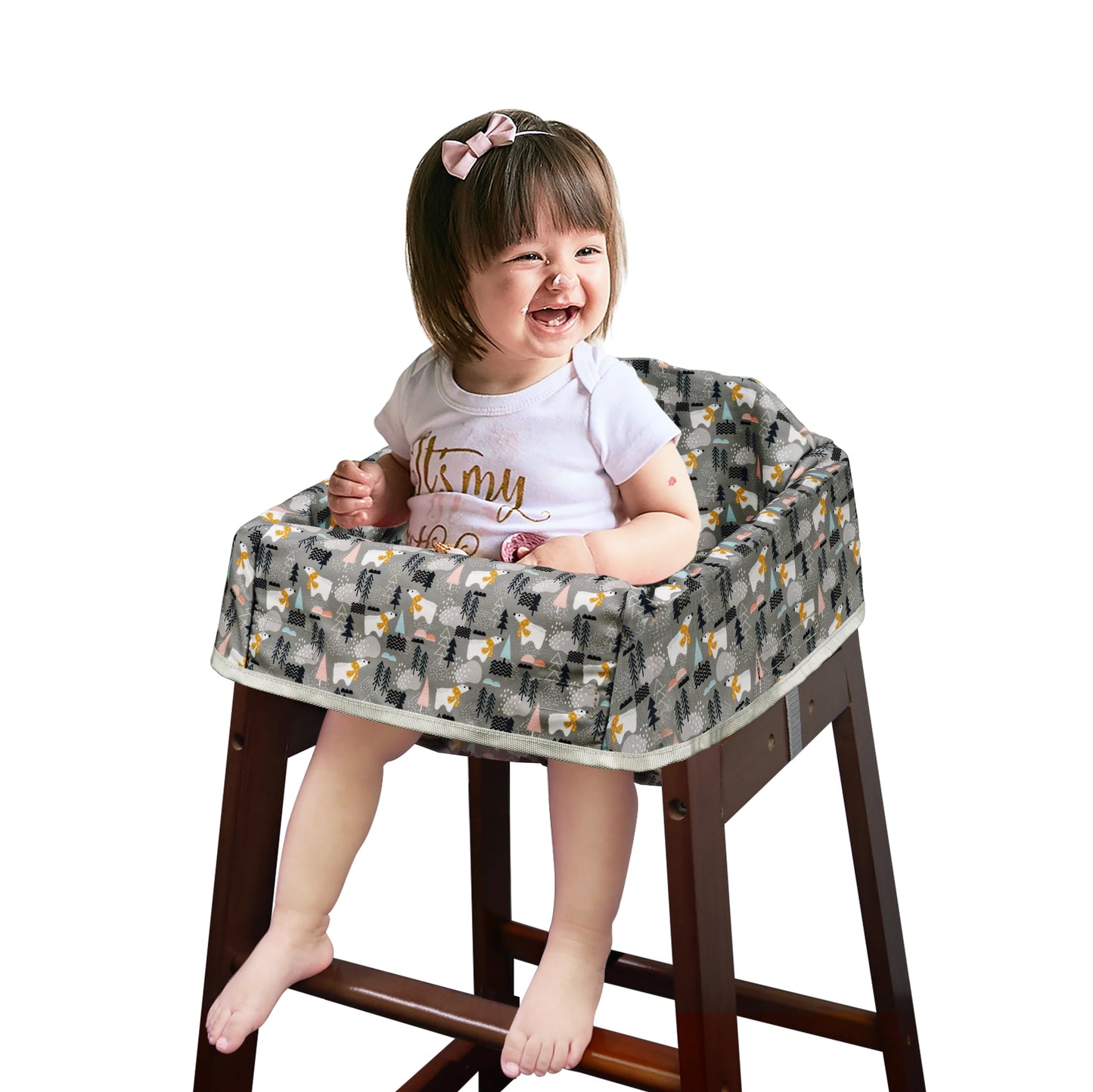 Dual-Belt Baby High Chair Cover, Upgrade Version, for Wooden or Restaurant High Chair, Sturdy and Robust Material, Waterproof Washable Stain and Slip Resistant, Blue Polar Bear
