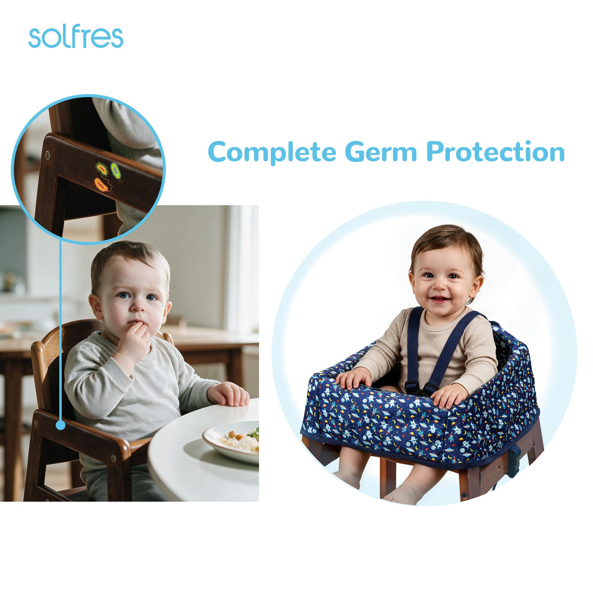 Baby High Chair Cover for Restaurant & Travel, 3-Point Harness, Navy Blue