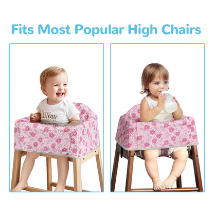 Solfres Dual-Belt High Chair Cover, Baby High Chair Cover, Upgrade Version, for Wooden or Restaurant High Chair, Sturdy and Robust Material, Heart-Shaped Donut, Pink Hot Pink Lilac