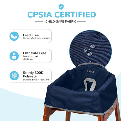 Baby High Chair Cover for Restaurant & Travel, 3-Point Harness, Navy Blue