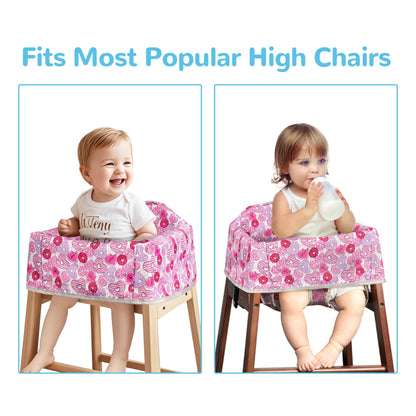Solfres Dual-Belt High Chair Cover, Baby High Chair Cover, Upgrade Version, for Wooden or Restaurant High Chair, Sturdy and Robust Material, Heart-Shaped Donut, Pink Hot Pink Lilac