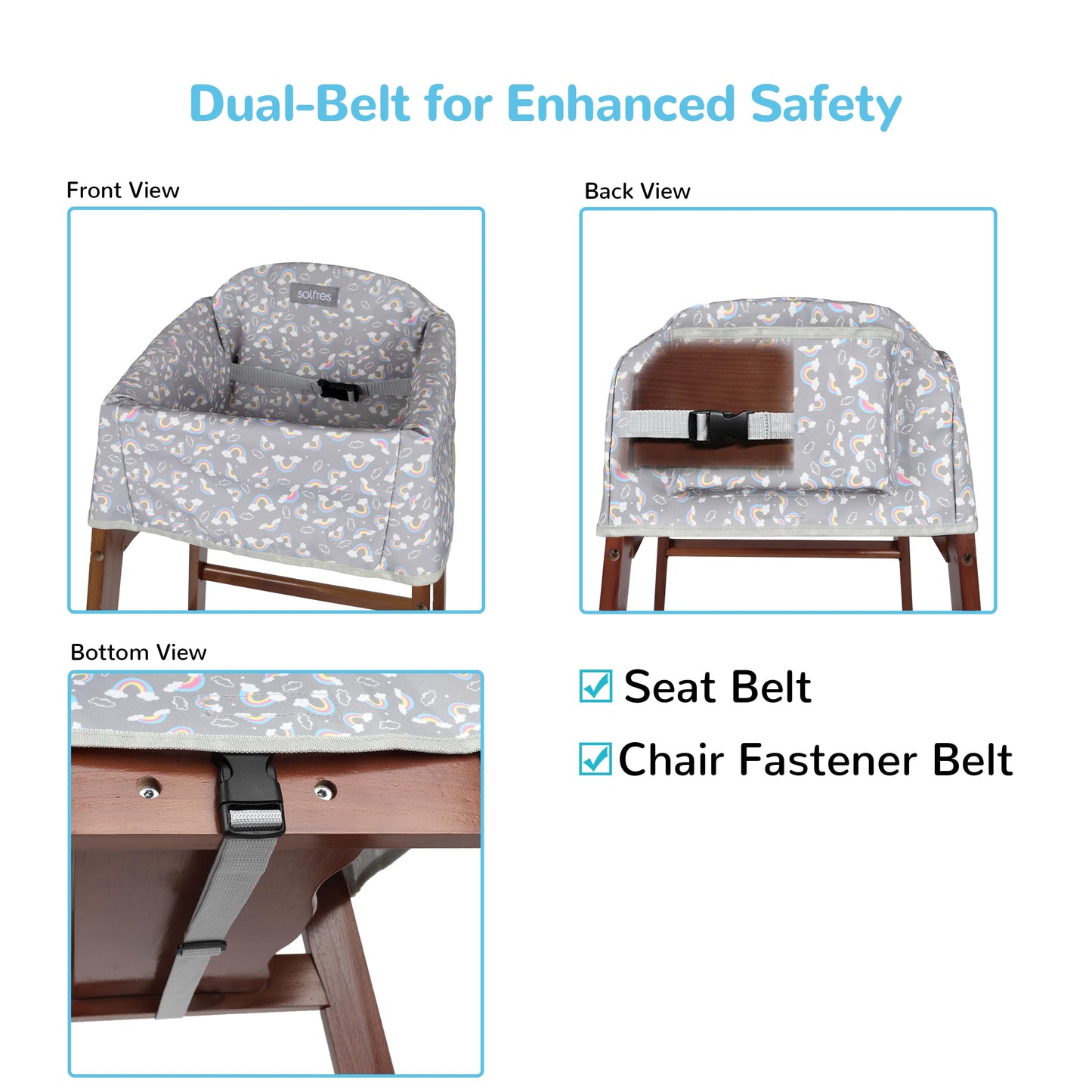 Solfres Dual-Belt High Chair Cover, Baby High Chair Cover, Upgrade Version, for Wooden or Restaurant High Chair, Sturdy and Robust Material, Heart-Shaped Donut, Pink Hot Pink Lilac