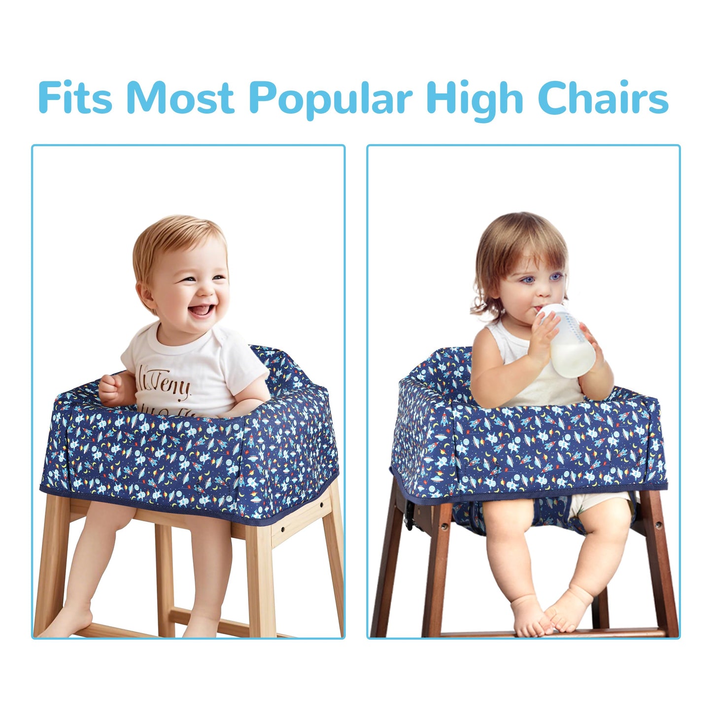 Dual-Belt Baby High Chair Cover, Upgrade Version, for Wooden or Restaurant High Chair, Sturdy and Robust Material, Waterproof Washable Stain and Slip Resistant, Blue Polar Bear