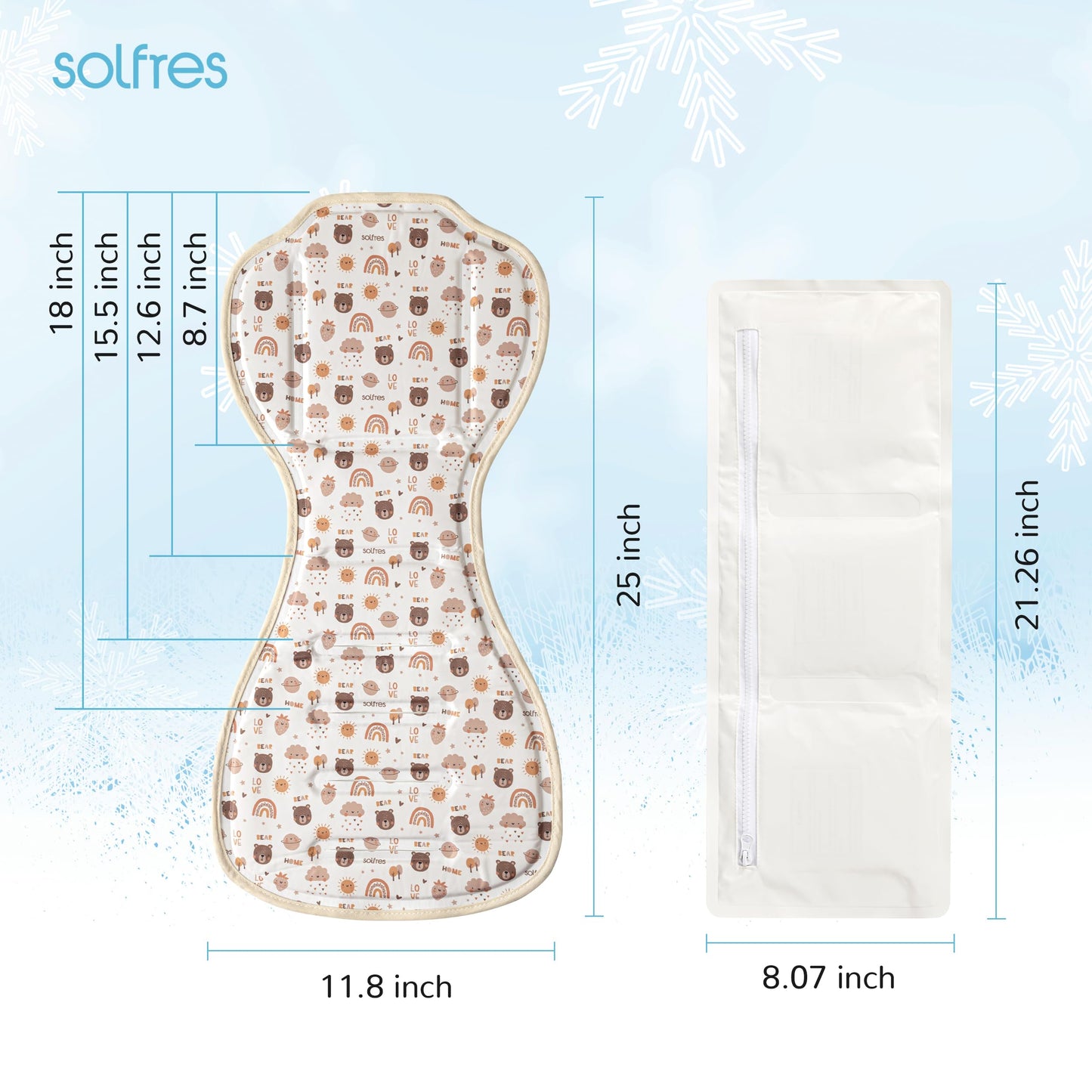 Solfres Hydro Gel Car Seat Cooler Mat with Ice Pack for Baby. Carseat and Stroller Cooling Pad Liner with Breathable 3D Mesh Anti-Slip Back. for Kids Toddlers, Blue Penguin