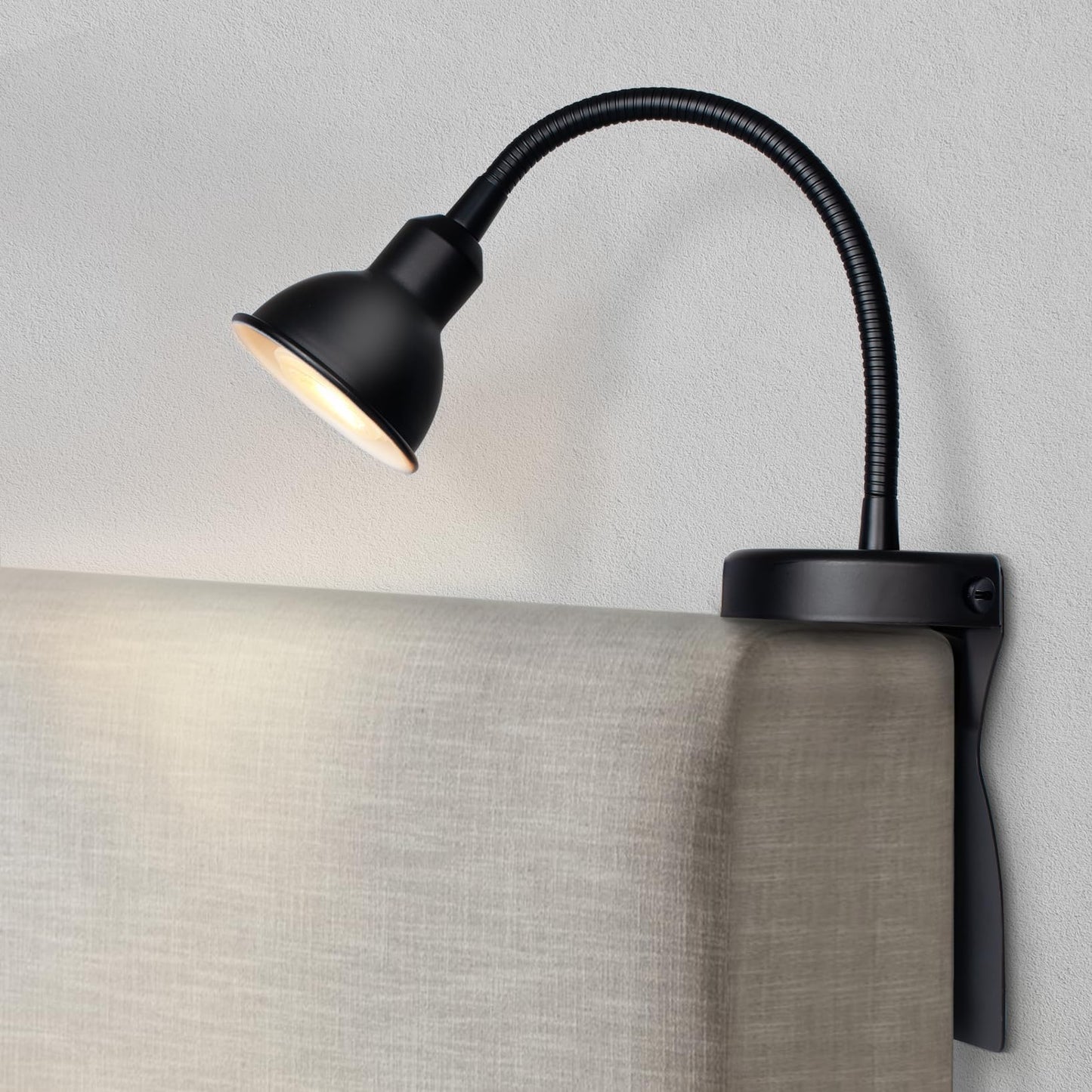 Solfres Patented Innovative Design Headboard Reading Light. No Drilling Golden Book Light for Bedtime Reading. Dimmable LED Book Reading Lamp with Bulb. Movable & Flexible, Black