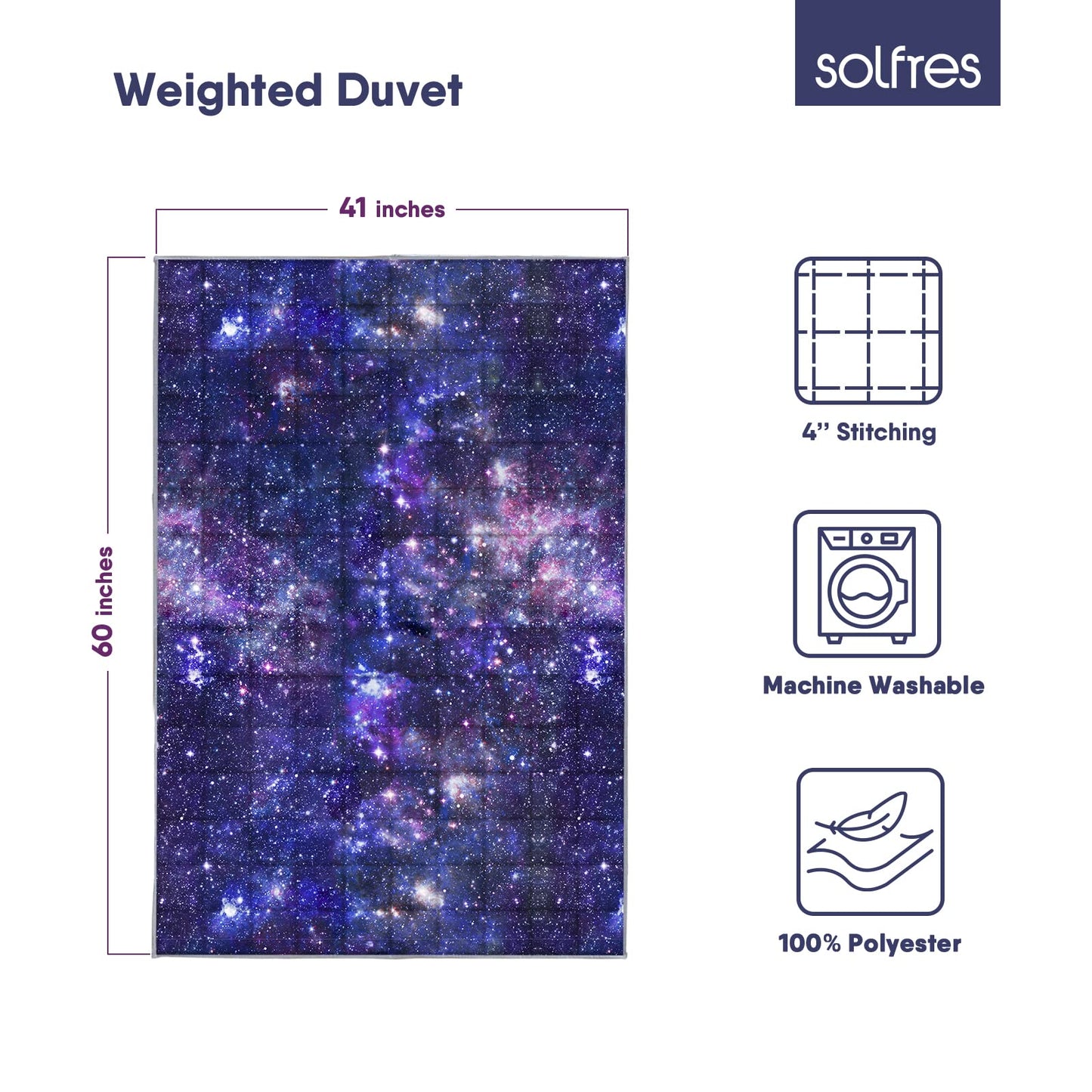 Solfres 5lbs Weighted Blanket, 36 x 48 Inches, Printing Heavy Blanket 5 Pounds for Children and Teens Ultra Soft and Cozy, Stars, Sensory Items, Nebula Galaxy