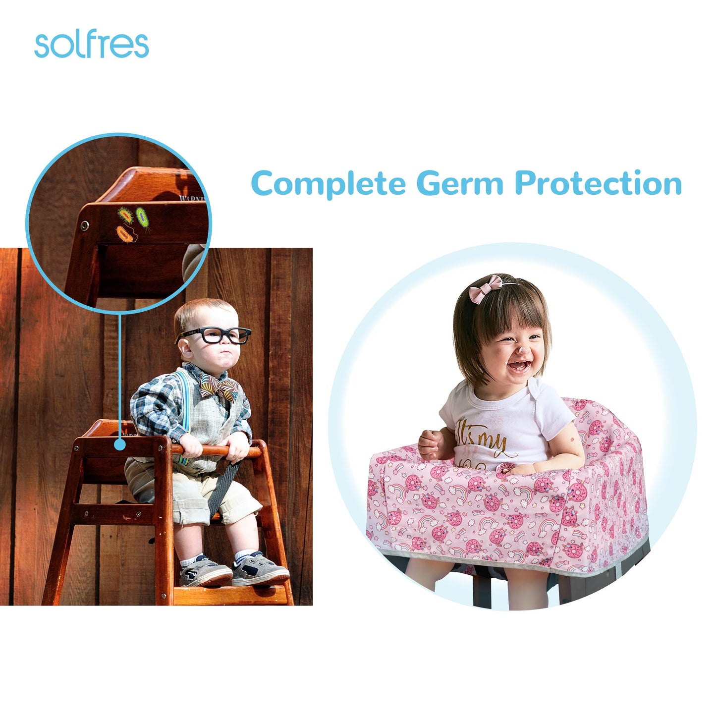 Dual-Belt Baby High Chair Cover, Upgrade Version, for Wooden or Restaurant High Chair, Sturdy and Robust Material, Waterproof Washable Stain and Slip Resistant, Blue Polar Bear