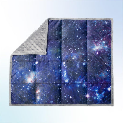 Solfres 5lbs Small Weighted Lap Pad Blanket Throw for Kids Boys Teens 20in x 23in - Sleep Therapy Plush Travel Size with Glass Beads, Dark Blue Universe Galaxy