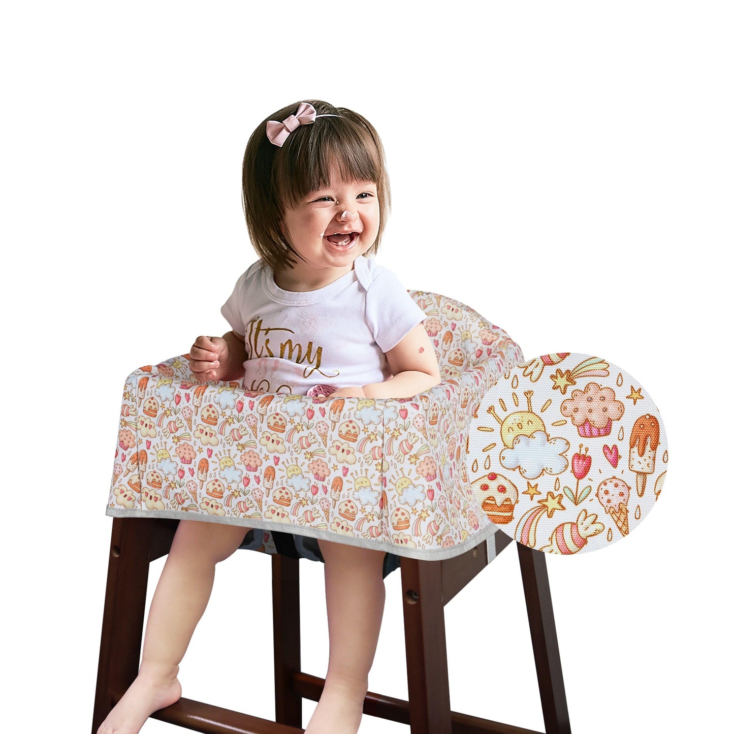Solfres Dual-Belt High Chair Cover, Baby High Chair Cover, Upgrade Version, for Wooden or Restaurant High Chair, Sturdy and Robust Material, Heart-Shaped Donut, Pink Hot Pink Lilac