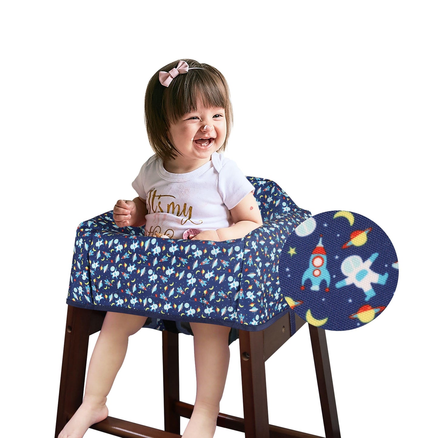 Dual-Belt Baby High Chair Cover, Upgrade Version, for Wooden or Restaurant High Chair, Sturdy and Robust Material, Waterproof Washable Stain and Slip Resistant, Blue Polar Bear