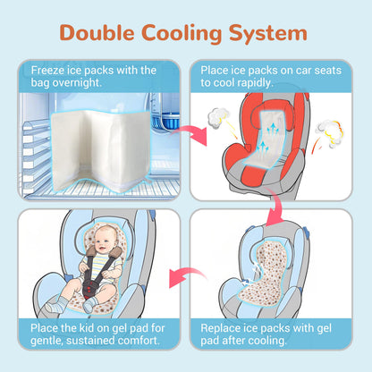 Solfres Hydro Gel Car Seat Cooler Mat with Ice Pack for Baby. Carseat and Stroller Cooling Pad Liner with Breathable 3D Mesh Anti-Slip Back. for Kids Toddlers, Blue Penguin