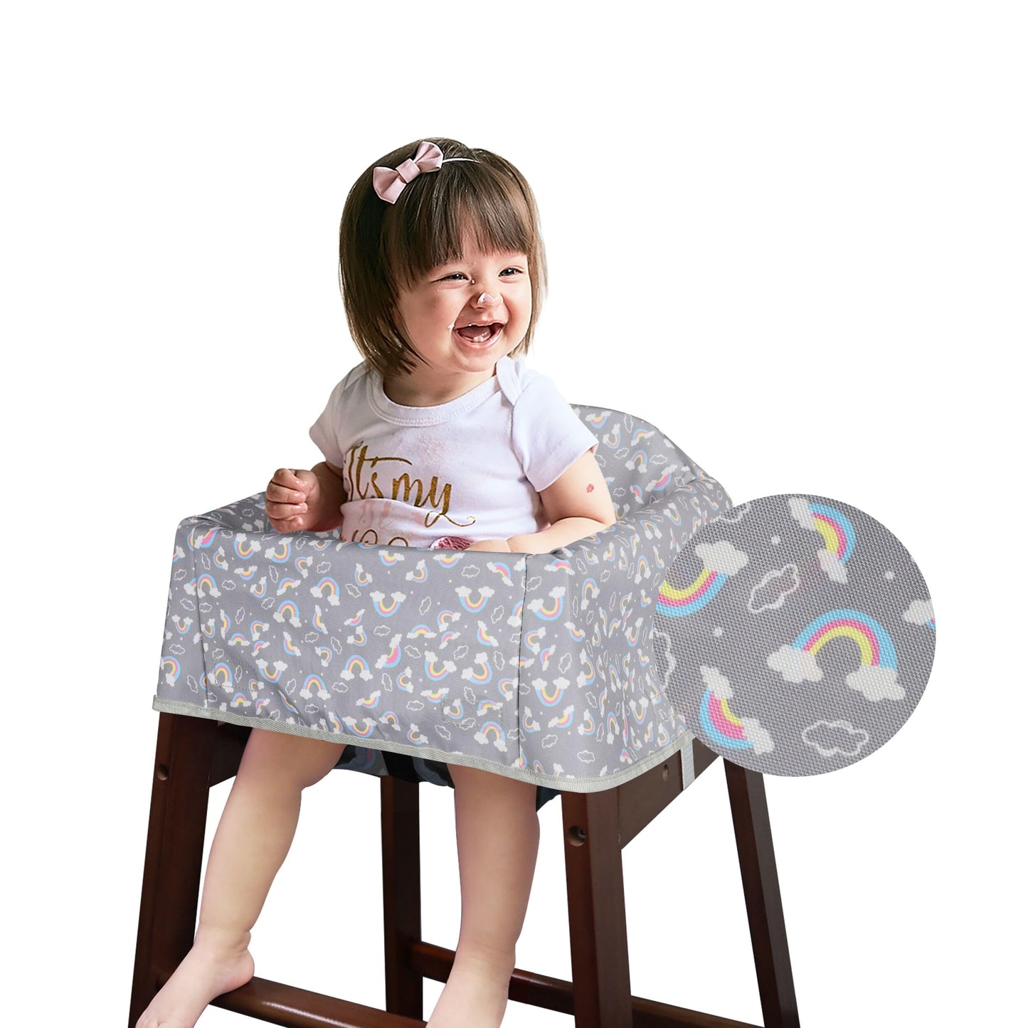 Dual-Belt Baby High Chair Cover, Upgrade Version, for Wooden or Restaurant High Chair, Sturdy and Robust Material, Waterproof Washable Stain and Slip Resistant, Blue Polar Bear