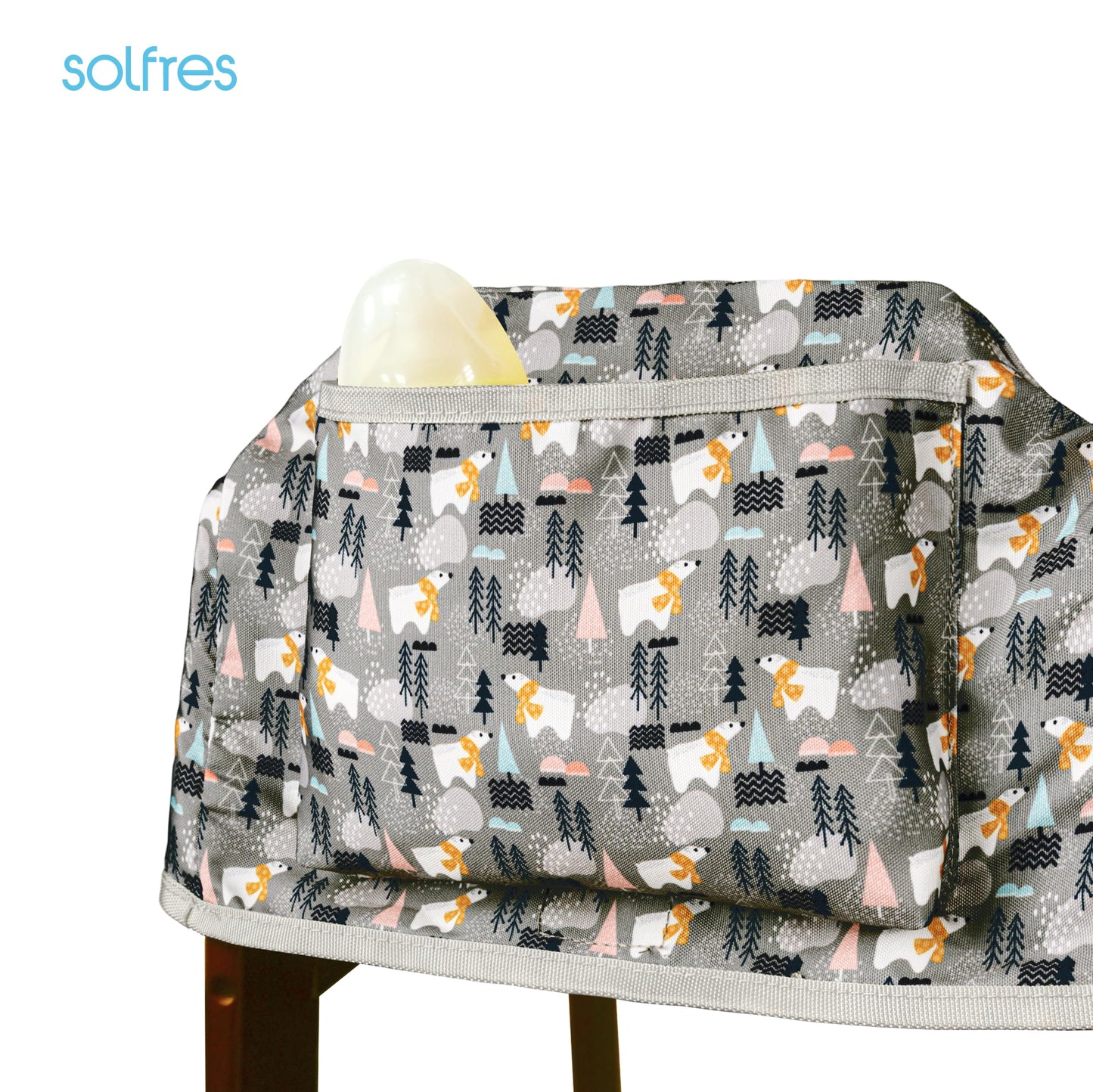 Dual-Belt Baby High Chair Cover, Upgrade Version, for Wooden or Restaurant High Chair, Sturdy and Robust Material, Waterproof Washable Stain and Slip Resistant, Blue Polar Bear