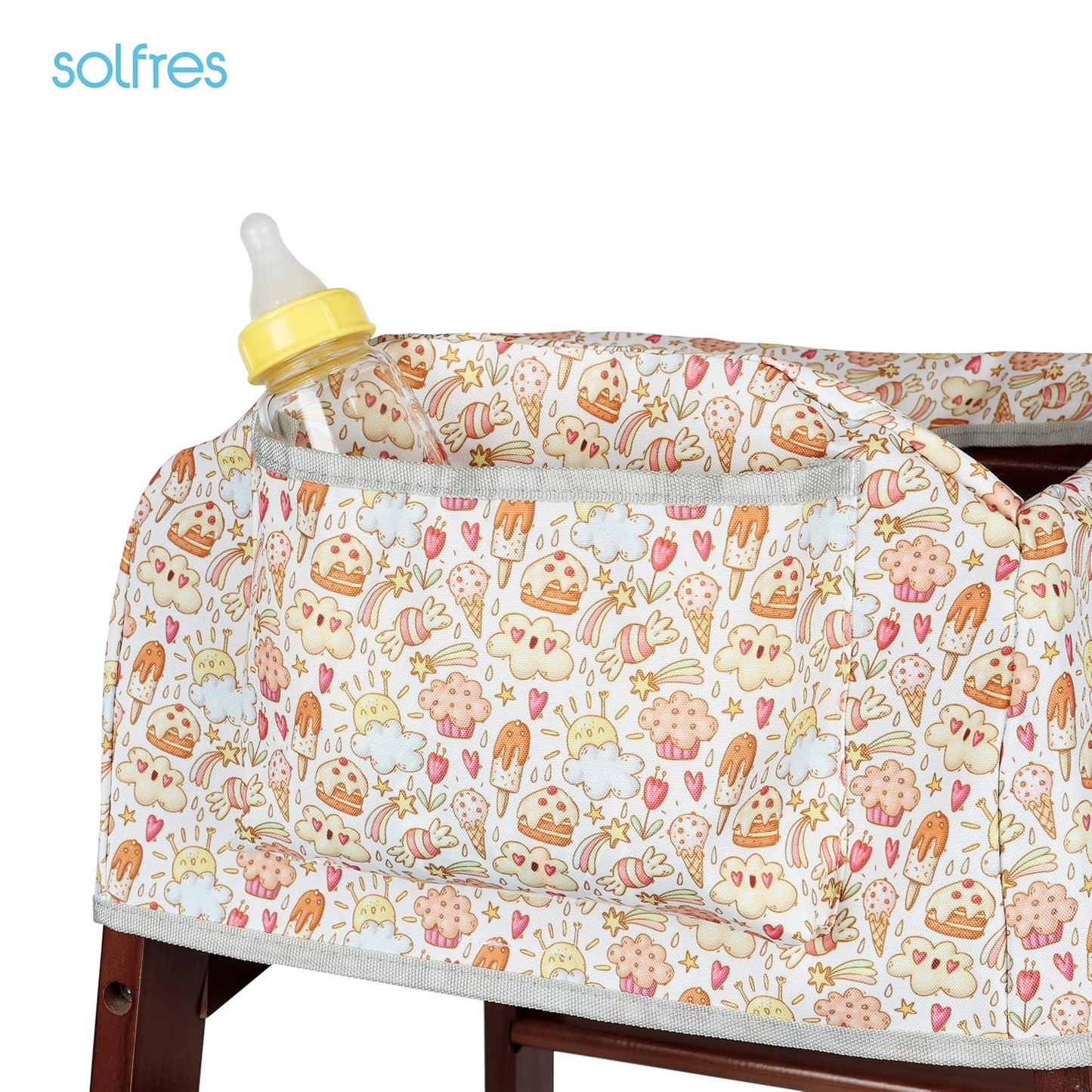 Dual-Belt High Chair Cover, Baby High Chair Cover, Upgrade Version, for Wooden or Restaurant High Chair, Sturdy and Robust Material, Creamy Cake