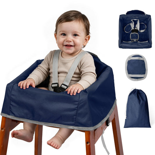 Baby High Chair Cover for Restaurant & Travel, 3-Point Harness, Navy Blue