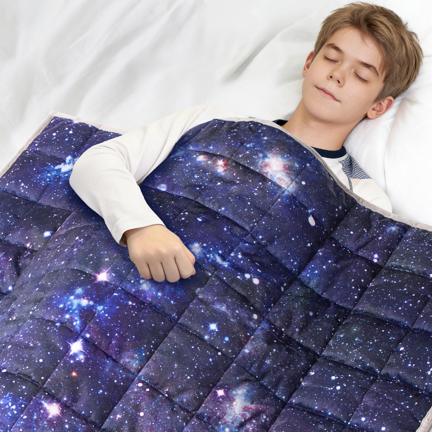 Solfres 5lbs Weighted Blanket, 36 x 48 Inches, Printing Heavy Blanket 5 Pounds for Children and Teens Ultra Soft and Cozy, Stars, Sensory Items, Nebula Galaxy