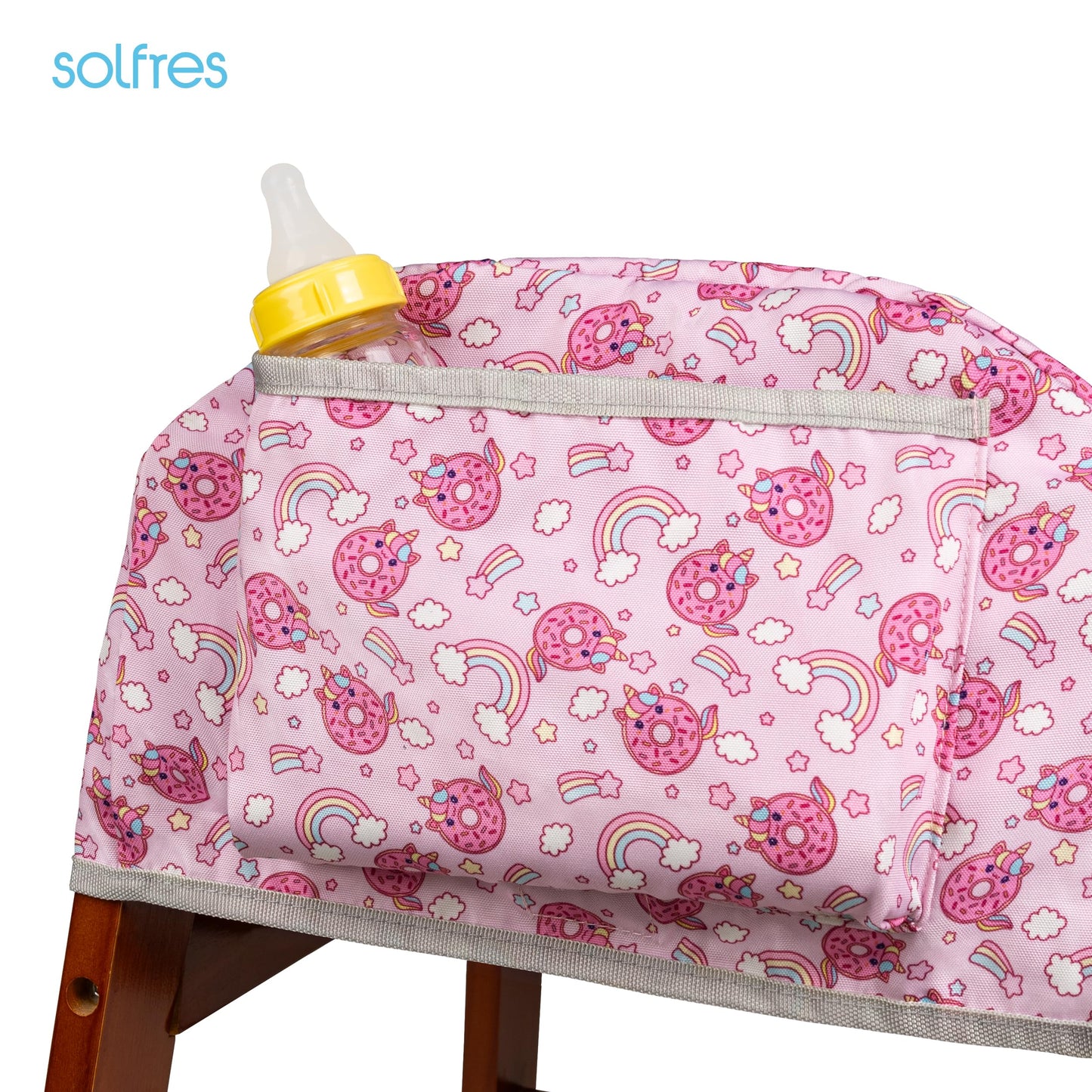 Solfres Dual-Belt High Chair Cover, Baby High Chair Cover, Upgrade Version, for Wooden or Restaurant High Chair, Sturdy and Robust Material, Heart-Shaped Donut, Pink Hot Pink Lilac