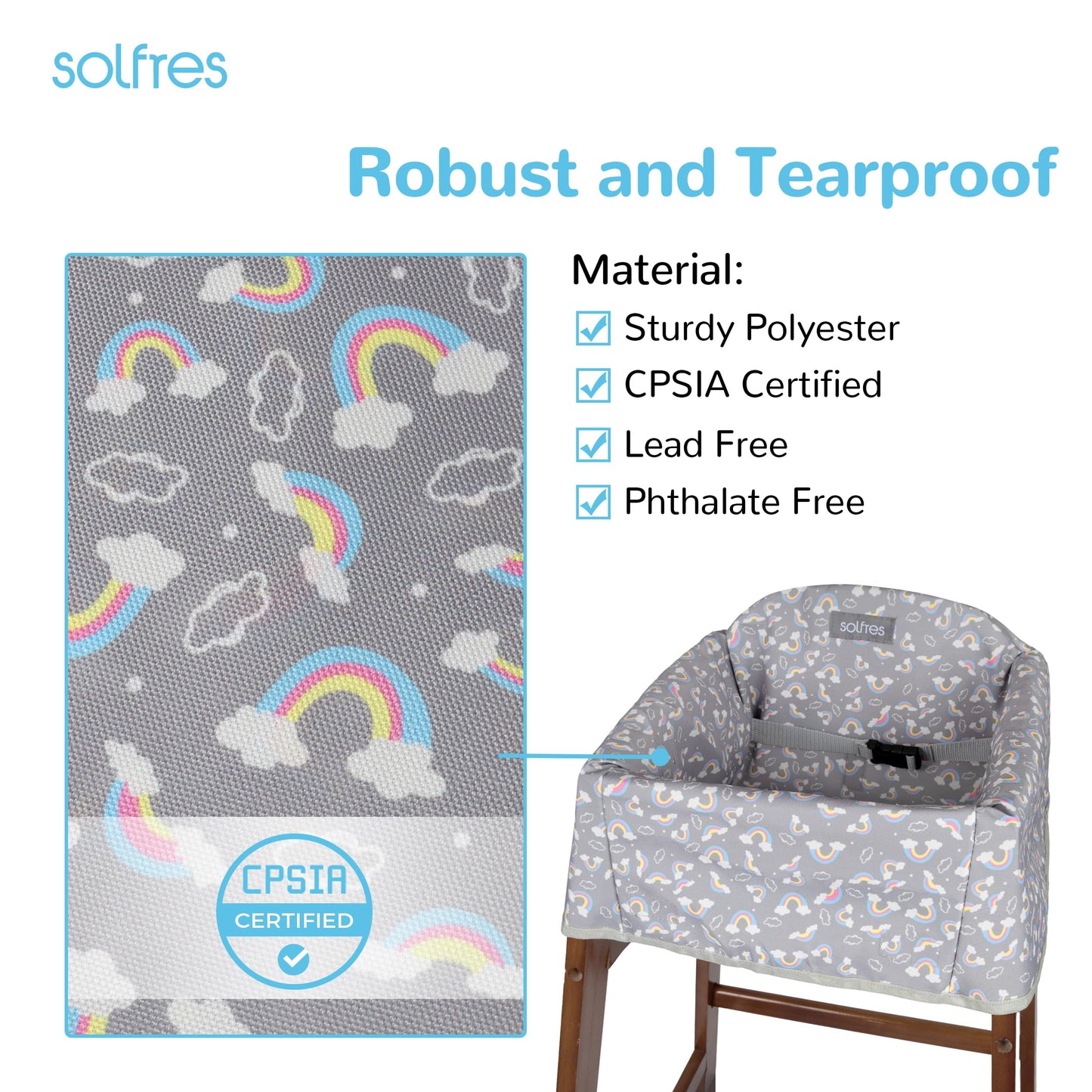 Dual-Belt Baby High Chair Cover, Upgrade Version, for Wooden or Restaurant High Chair, Sturdy and Robust Material, Waterproof Washable Stain and Slip Resistant, Blue Polar Bear