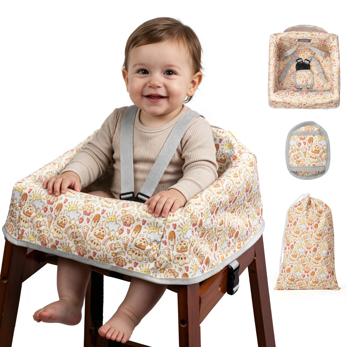 Baby High Chair Cover for Restaurant & Travel, 3-Point Harness, Navy Blue