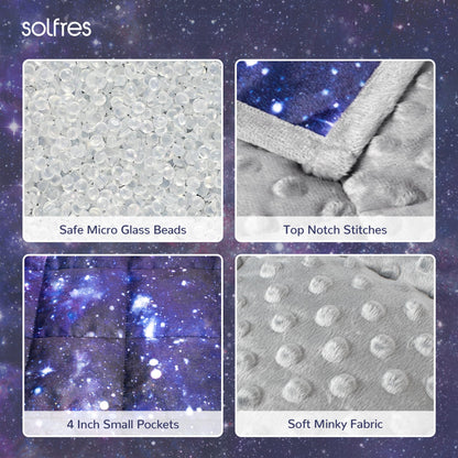 Solfres 5lbs Weighted Blanket, 36 x 48 Inches, Printing Heavy Blanket 5 Pounds for Children and Teens Ultra Soft and Cozy, Stars, Sensory Items, Nebula Galaxy