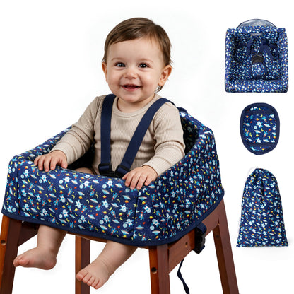 Baby High Chair Cover for Restaurant & Travel, 3-Point Harness, Navy Blue