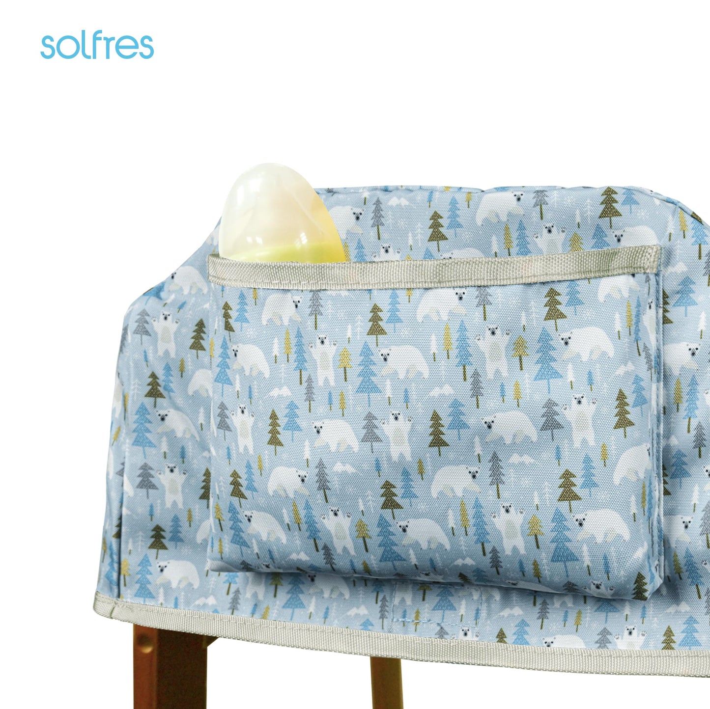 Dual-Belt Baby High Chair Cover, Upgrade Version, for Wooden or Restaurant High Chair, Sturdy and Robust Material, Waterproof Washable Stain and Slip Resistant, Blue Polar Bear