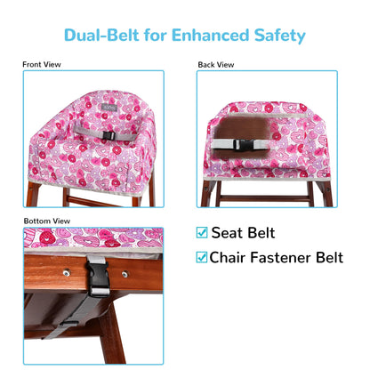 Solfres Dual-Belt High Chair Cover, Baby High Chair Cover, Upgrade Version, for Wooden or Restaurant High Chair, Sturdy and Robust Material, Heart-Shaped Donut, Pink Hot Pink Lilac