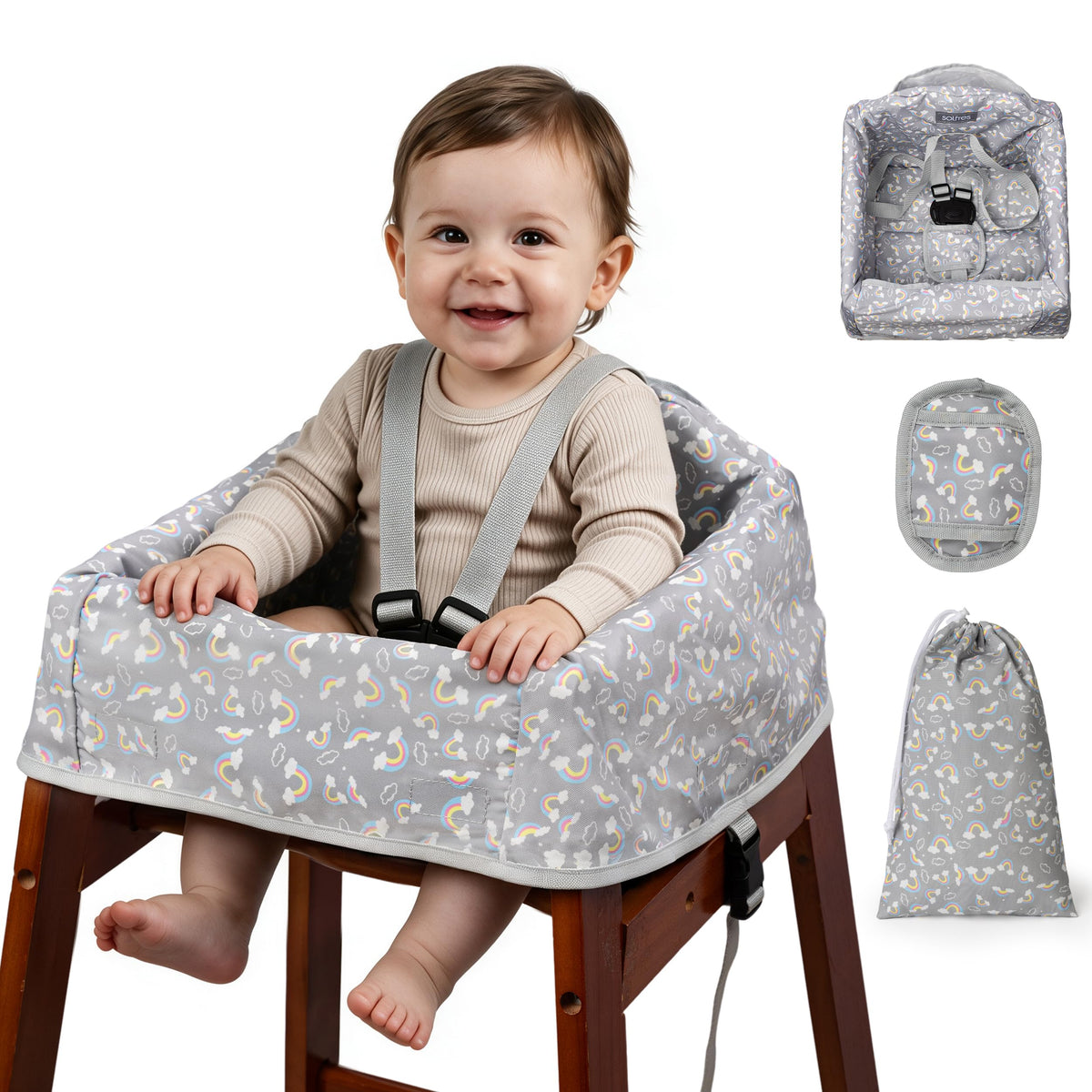 Baby High Chair Cover for Restaurant & Travel, 3-Point Harness, Navy Blue