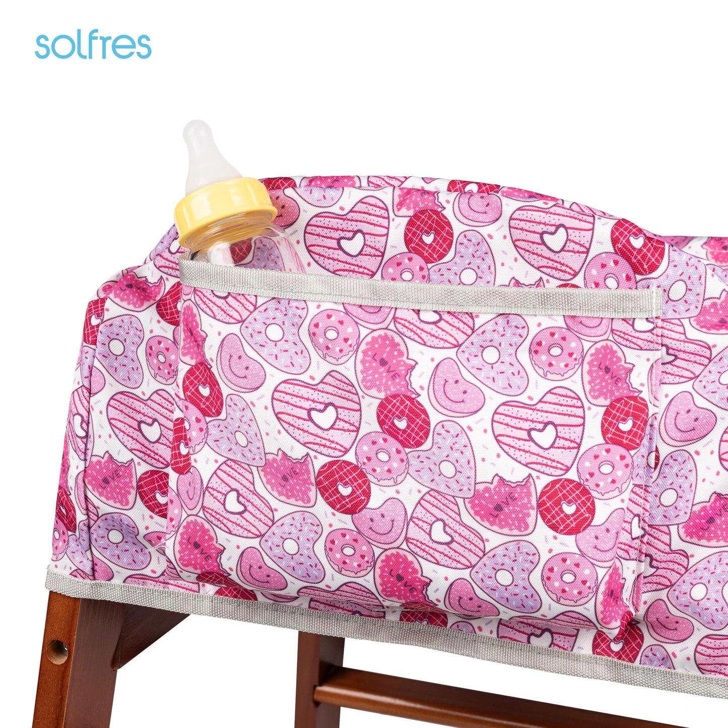 Solfres Dual-Belt High Chair Cover, Baby High Chair Cover, Upgrade Version, for Wooden or Restaurant High Chair, Sturdy and Robust Material, Heart-Shaped Donut, Pink Hot Pink Lilac