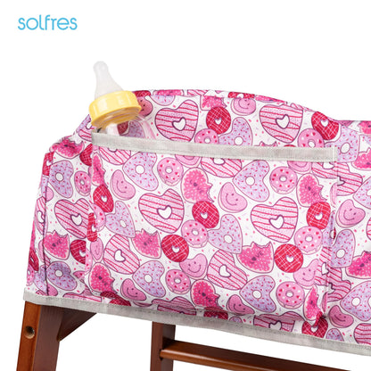 Solfres Dual-Belt High Chair Cover, Baby High Chair Cover, Upgrade Version, for Wooden or Restaurant High Chair, Sturdy and Robust Material, Heart-Shaped Donut, Pink Hot Pink Lilac