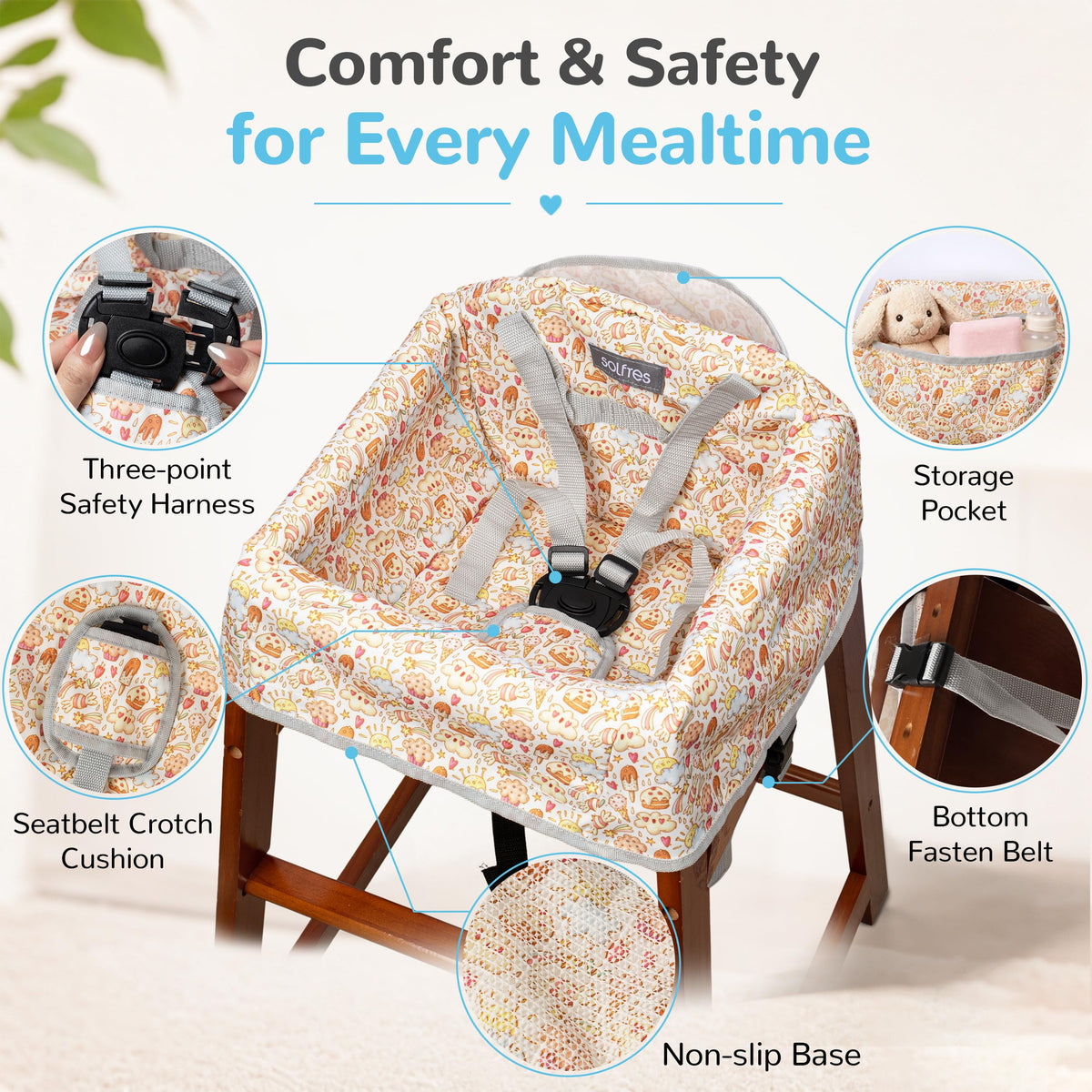 Baby High Chair Cover for Restaurant & Travel, 3-Point Harness, Navy Blue