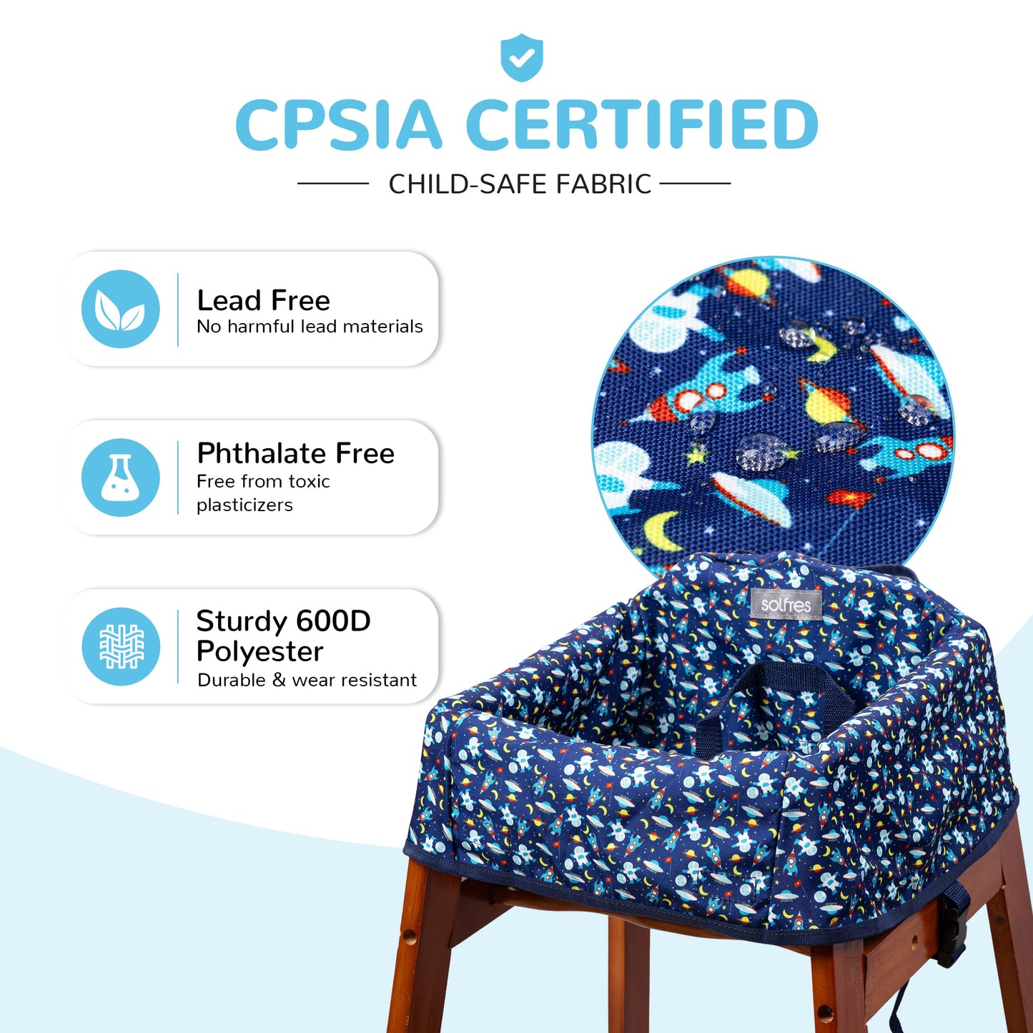 Baby High Chair Cover for Restaurant & Travel, 3-Point Harness, Navy Blue