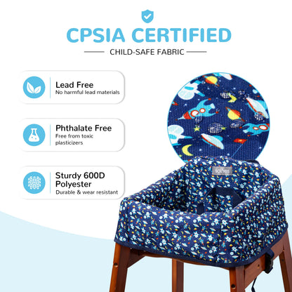 Baby High Chair Cover for Restaurant & Travel, 3-Point Harness, Navy Blue