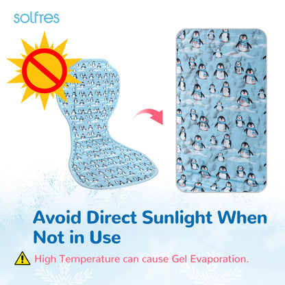 Solfres Hydro Gel Car Seat Cooler Mat with Ice Pack for Baby. Carseat and Stroller Cooling Pad Liner with Breathable 3D Mesh Anti-Slip Back. for Kids Toddlers, Blue Penguin