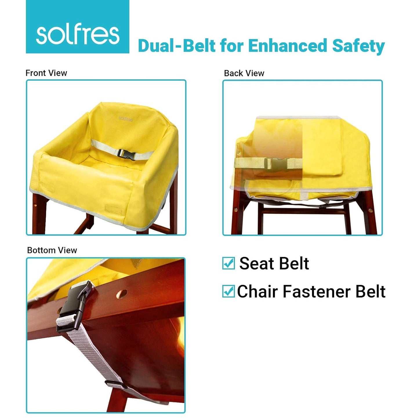 Solfres Dual-Belt High Chair Cover, Baby High Chair Cover, Upgrade Version, for Wooden or Restaurant High Chair, Sturdy and Robust Material, Yellow