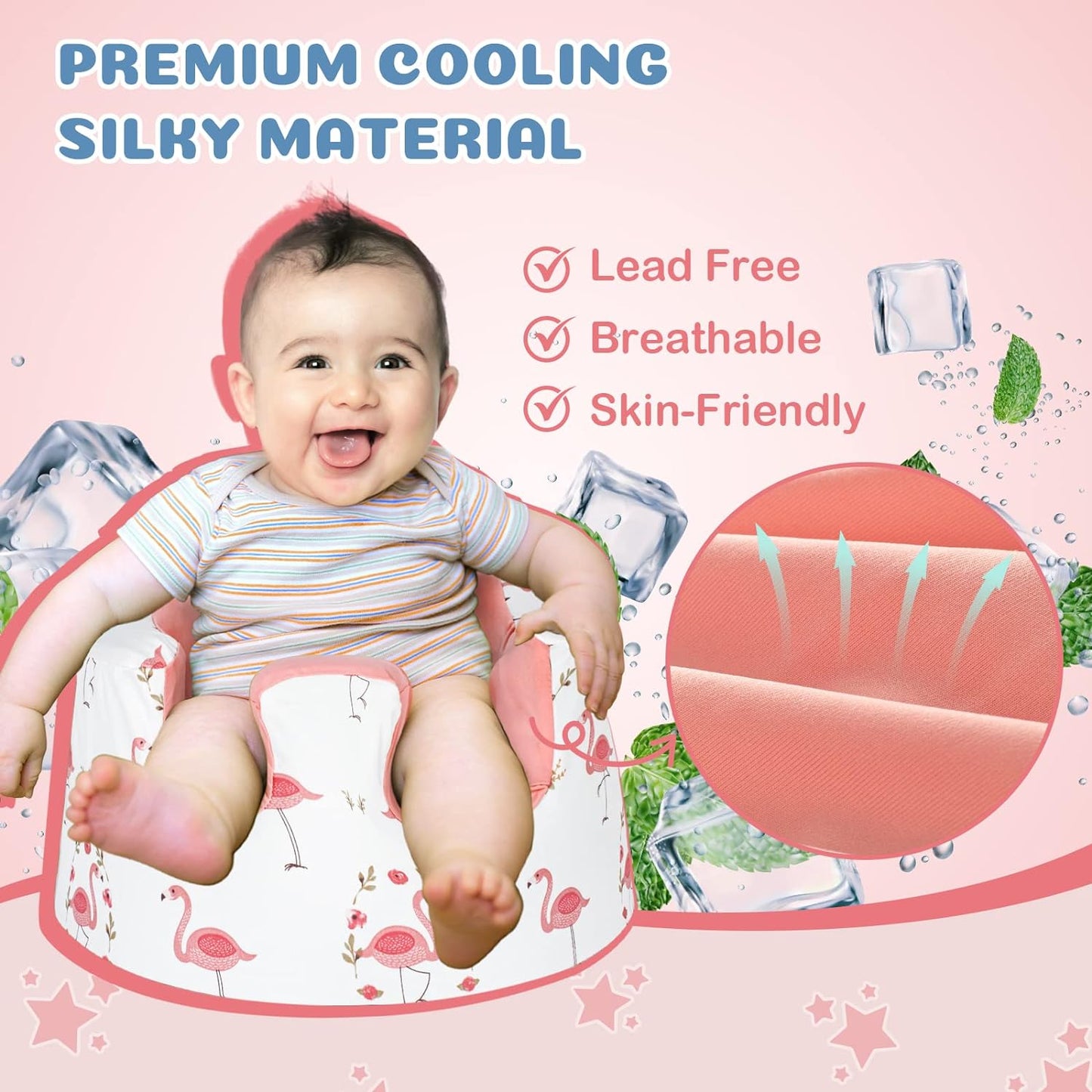 Solfres Seat Cover, Compatible with Bumbo Seat (Original), Soft and Breathable Summer Seat Cover, Washable Bumbo Seat Protector, Pink Flamingo