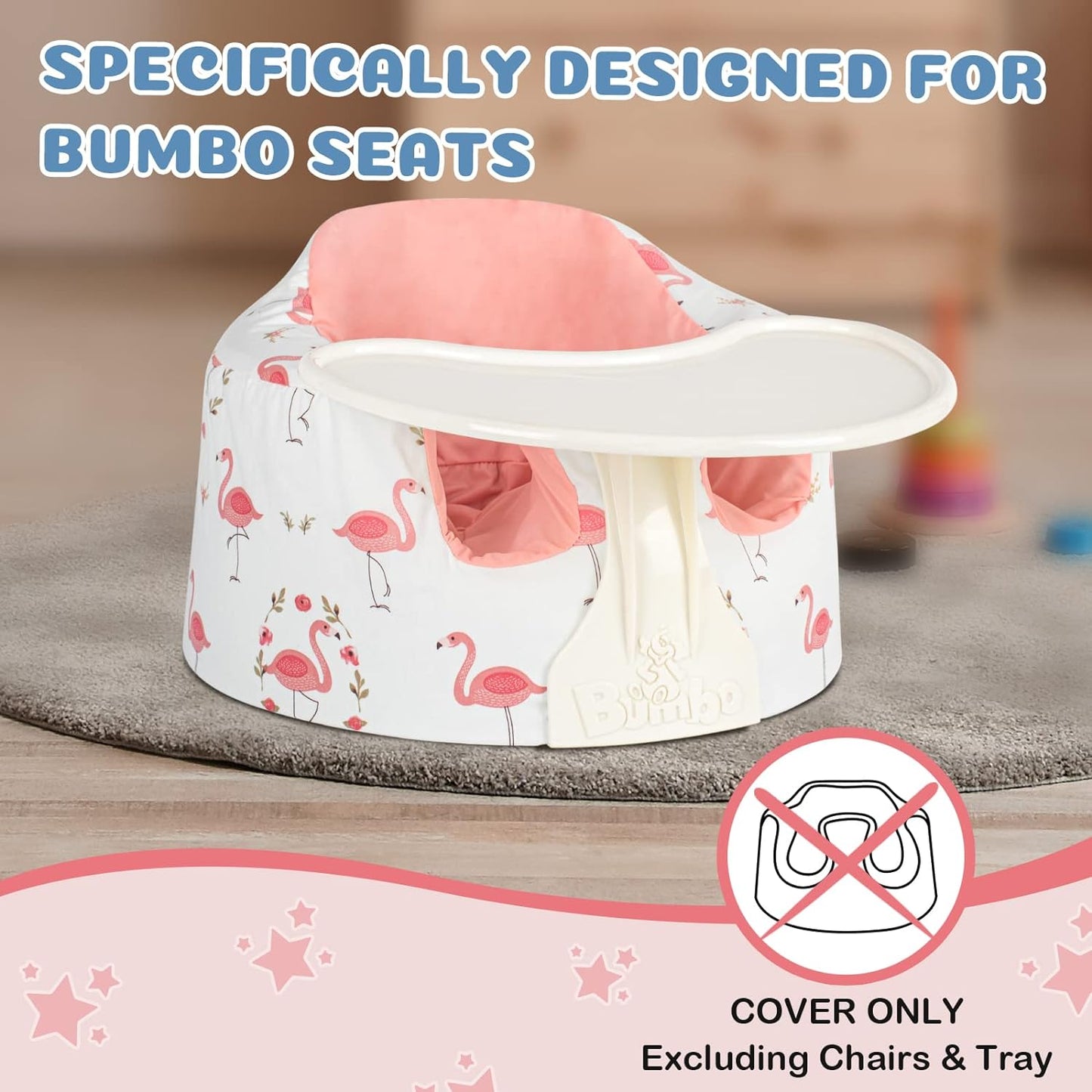 Solfres Seat Cover, Compatible with Bumbo Seat (Original), Soft and Breathable Summer Seat Cover, Washable Bumbo Seat Protector, Pink Flamingo